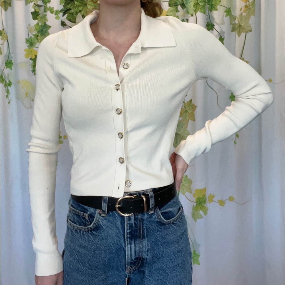 & Other Stories Cream Long Sleeve Button Down Cardigan - S